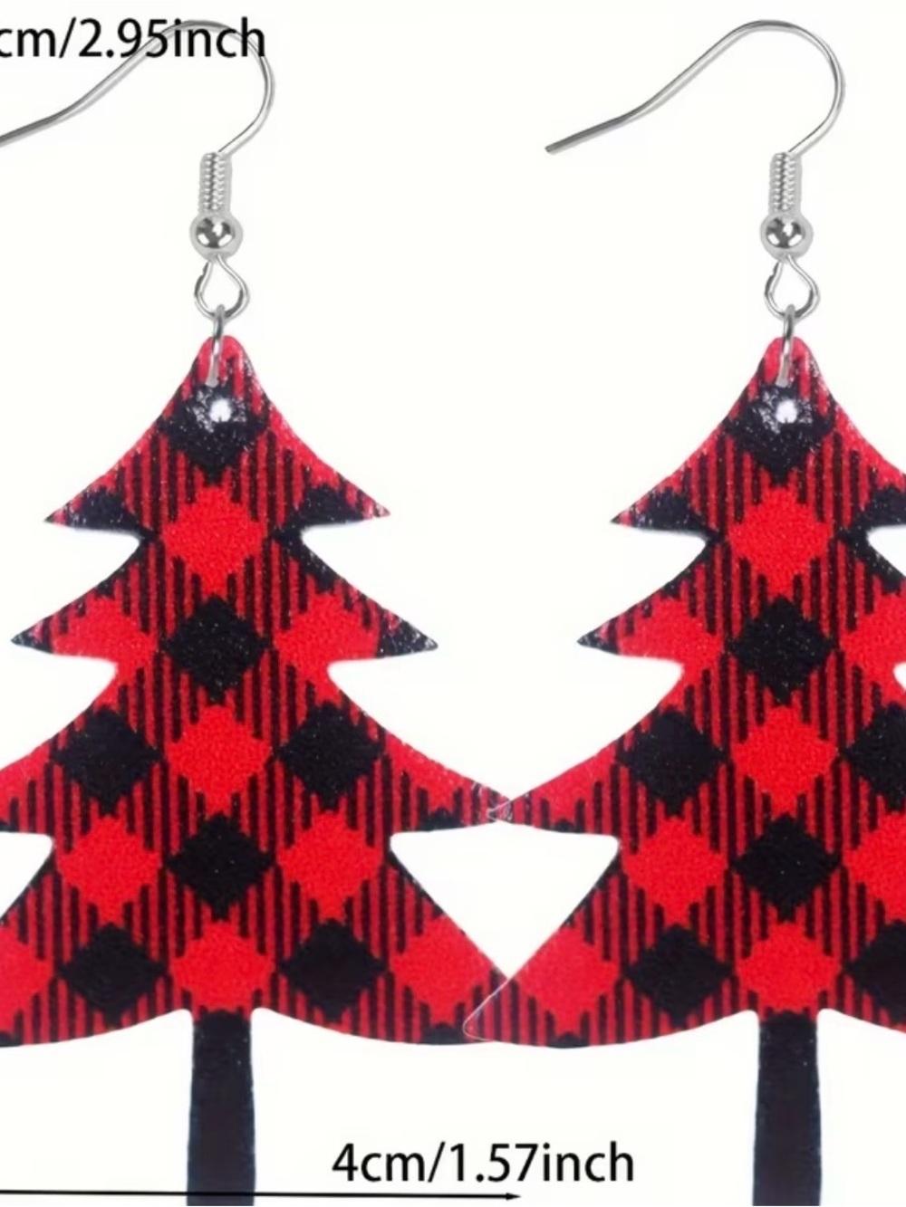 ❤️❤️❤️3 for 12$❤️❤️❤️Red Buffalo Plaid Christmas Tree Earrings - Picture 4 of 5